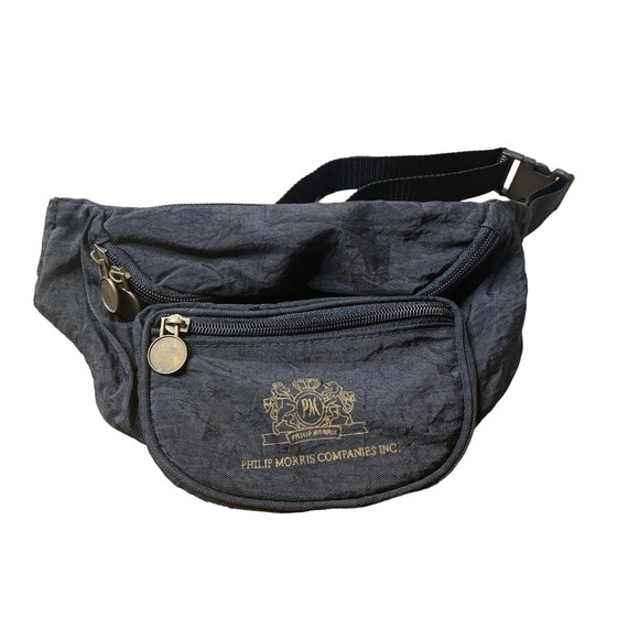 Phillip Morris Vintage Black Adjustable 3 Zipper Pockets Fanny Pack - Picture 1 of 3